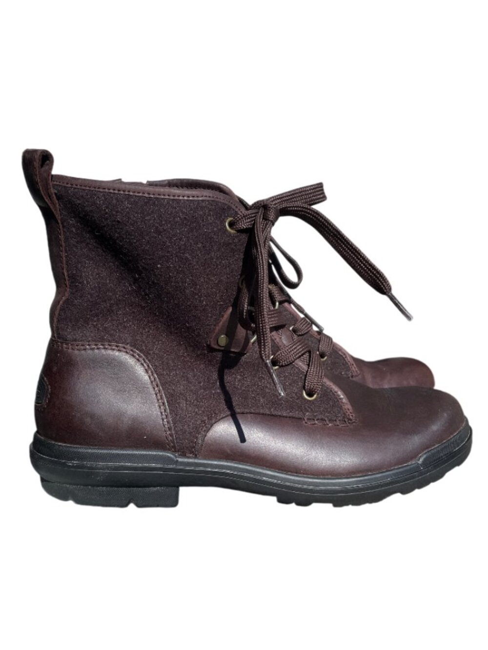 UGG Brown Leather Combat Booties Lace Up Zip Up Boots 1122791 Women's 10
